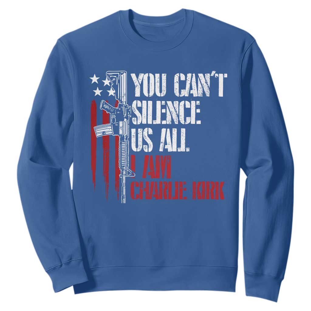 Charlie Kirk Sweatshirt You Cant Silence Us All USA Flag TS10 Royal Blue Print Your Wear