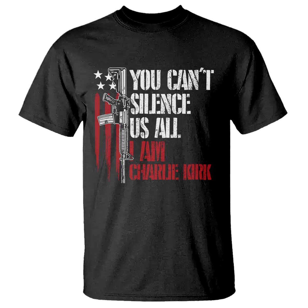 Charlie Kirk T Shirt You Cant Silence Us All USA Flag TS10 Black Print Your Wear