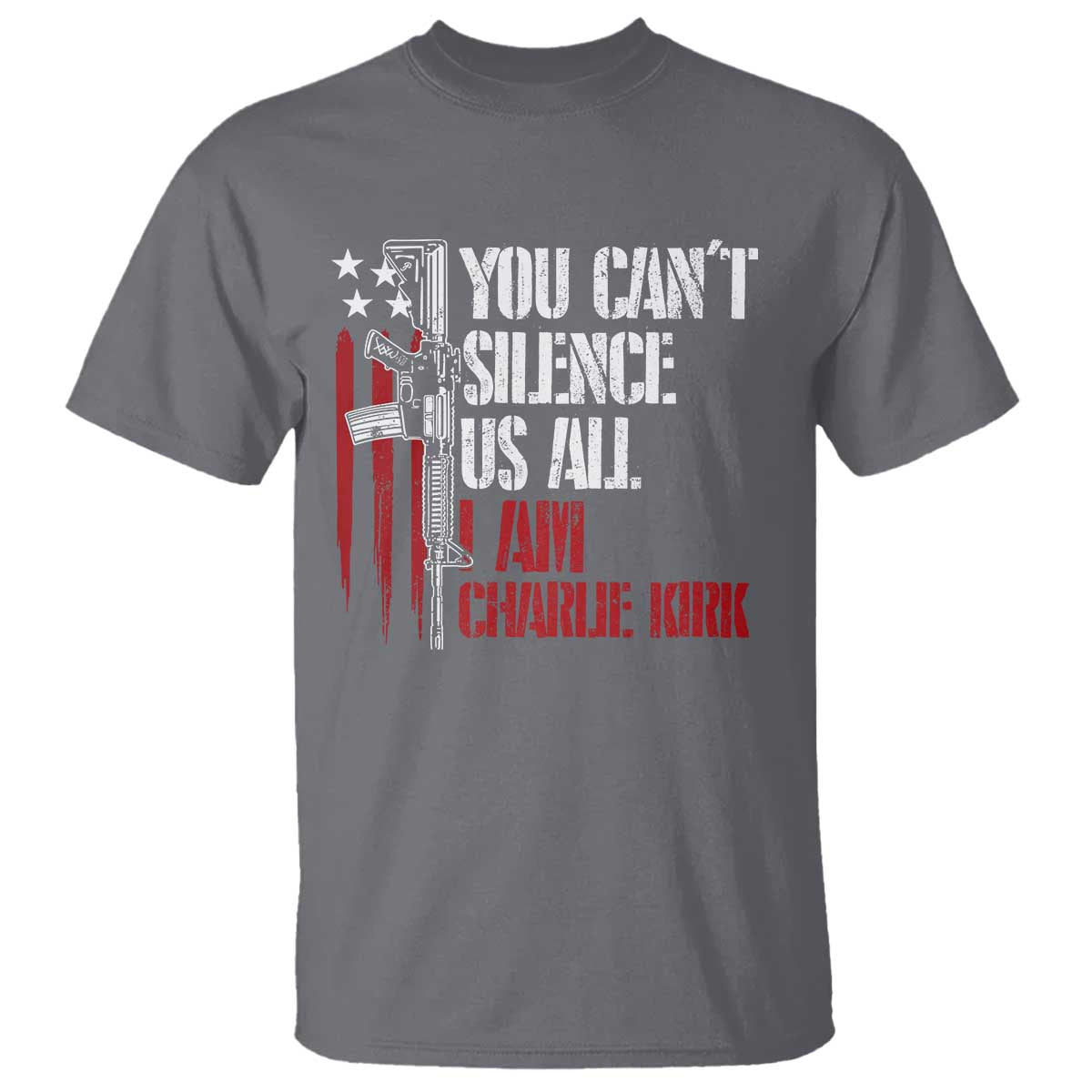 Charlie Kirk T Shirt You Cant Silence Us All USA Flag TS10 Charcoal Print Your Wear