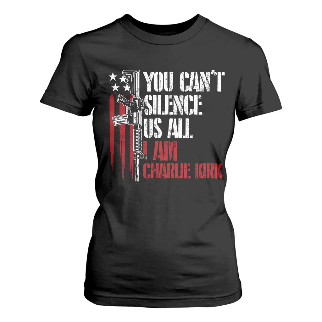 Charlie Kirk T Shirt For Women You Cant Silence Us All USA Flag TS10 Black Print Your Wear