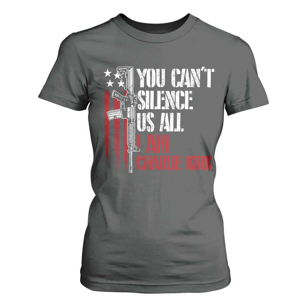 Charlie Kirk T Shirt For Women You Cant Silence Us All USA Flag TS10 Dark Heather Print Your Wear