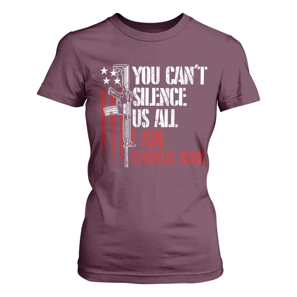 Charlie Kirk T Shirt For Women You Cant Silence Us All USA Flag TS10 Maroon Print Your Wear