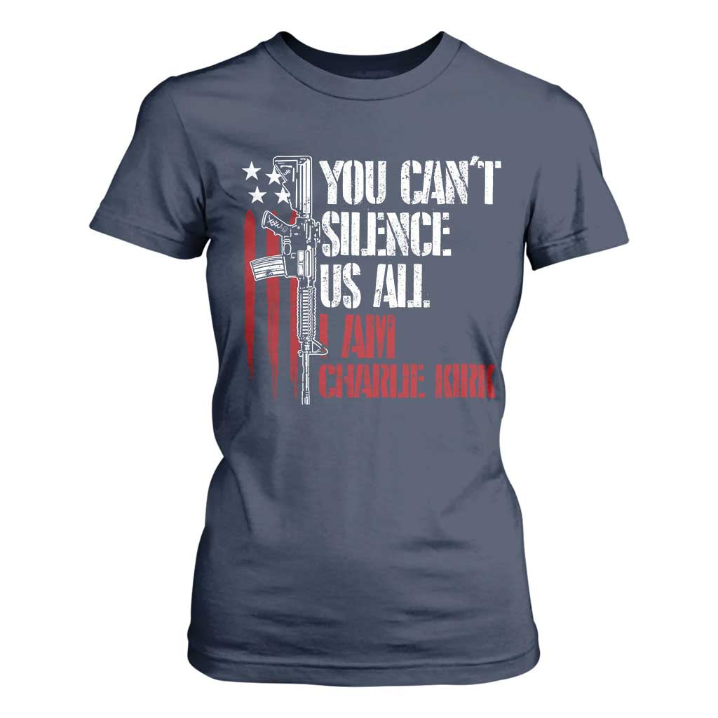 Charlie Kirk T Shirt For Women You Cant Silence Us All USA Flag TS10 Navy Print Your Wear