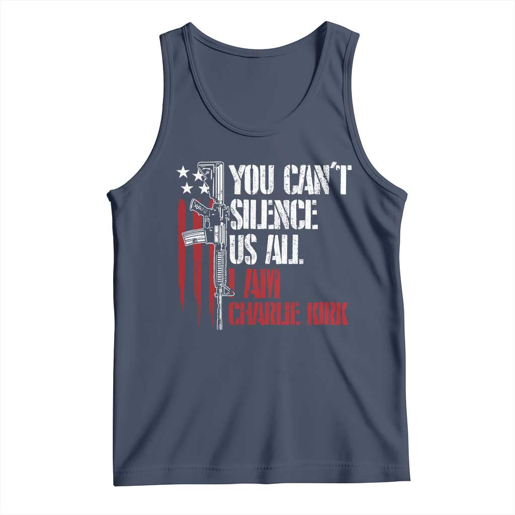 Charlie Kirk Tank Top You Cant Silence Us All USA Flag - Print Your Wear