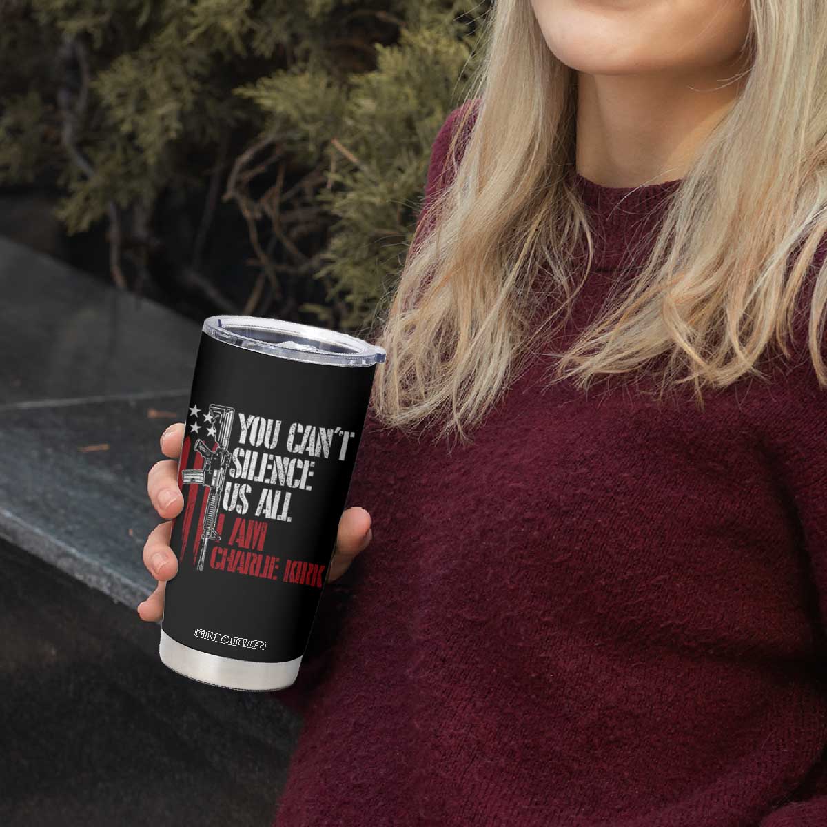 Charlie Kirk Tumbler Cup You Cant Silence Us All USA Flag TS10 Print Your Wear