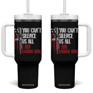 Charlie Kirk Tumbler With Handle You Cant Silence Us All USA Flag TS10 One Size: 40 oz Black Print Your Wear