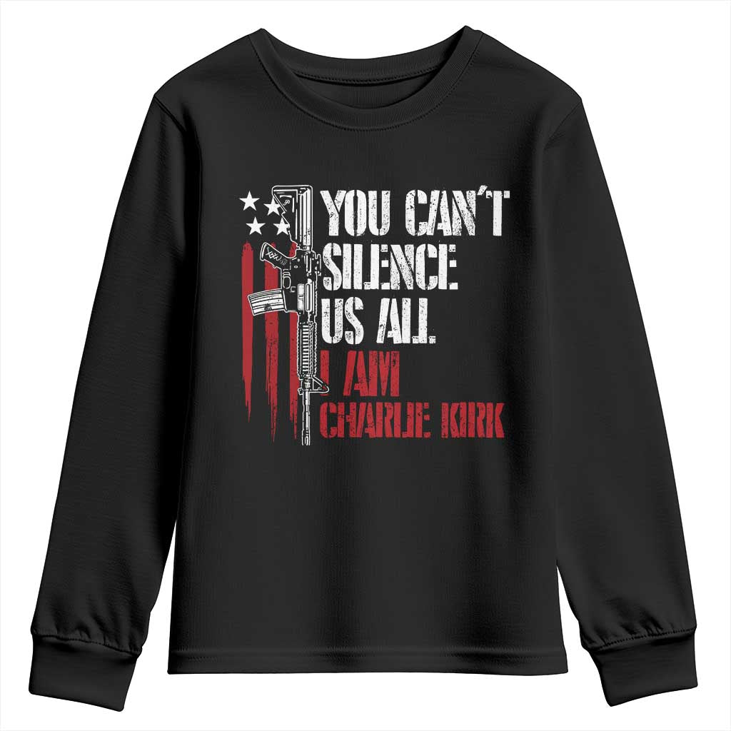 Charlie Kirk Youth Sweatshirt You Cant Silence Us All USA Flag TS10 Black Print Your Wear