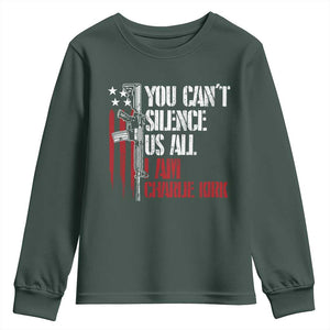 Charlie Kirk Youth Sweatshirt You Cant Silence Us All USA Flag TS10 Dark Forest Green Print Your Wear
