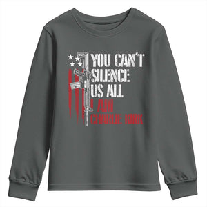 Charlie Kirk Youth Sweatshirt You Cant Silence Us All USA Flag TS10 Dark Heather Print Your Wear