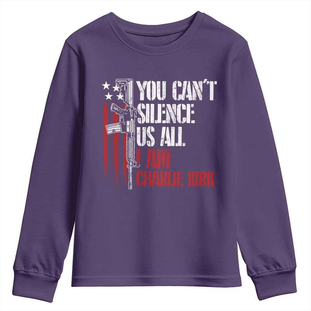 Charlie Kirk Youth Sweatshirt You Cant Silence Us All USA Flag TS10 Purple Print Your Wear