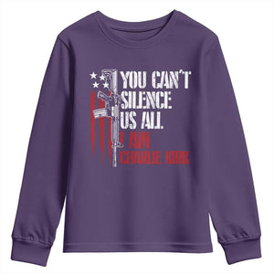 Charlie Kirk Youth Sweatshirt You Cant Silence Us All USA Flag TS10 Purple Print Your Wear