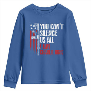 Charlie Kirk Youth Sweatshirt You Cant Silence Us All USA Flag TS10 Royal Blue Print Your Wear