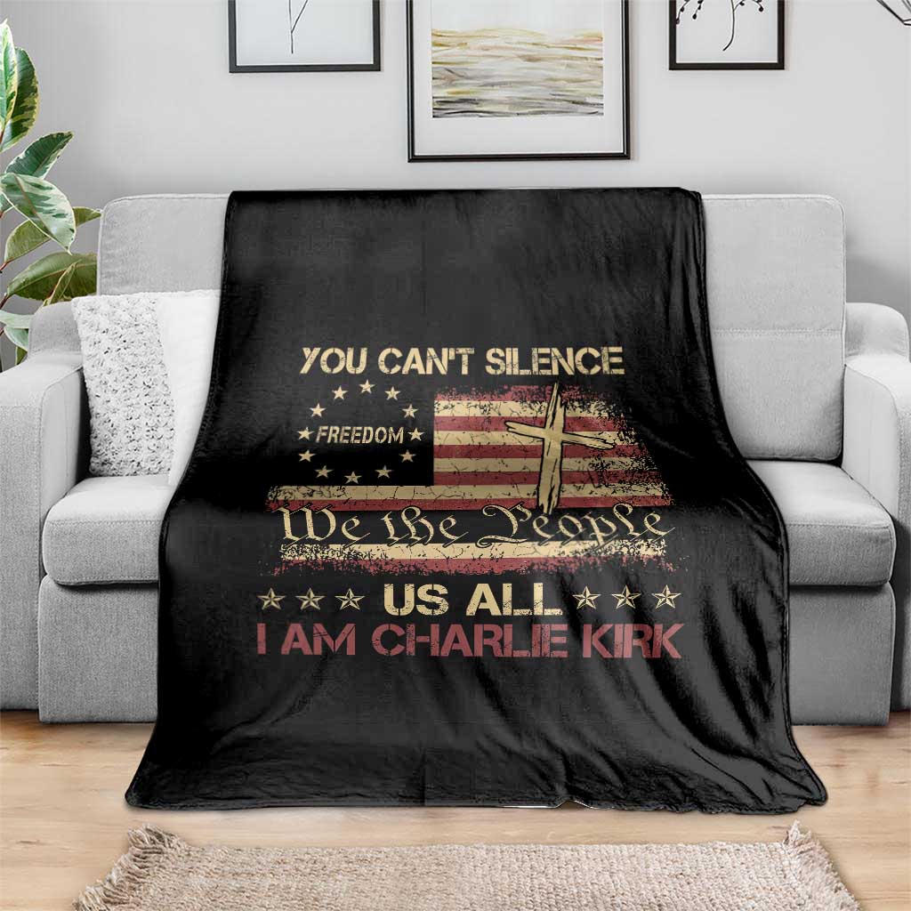 Charlie Kirk Throw Blanket You Cant Silence Us All Retro American Flag Cross TS10 Print Your Wear