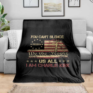 Charlie Kirk Throw Blanket You Cant Silence Us All Retro American Flag Cross TS10 Print Your Wear