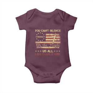 Charlie Kirk Baby Onesie You Cant Silence Us All Retro American Flag Cross TS10 Maroon Print Your Wear