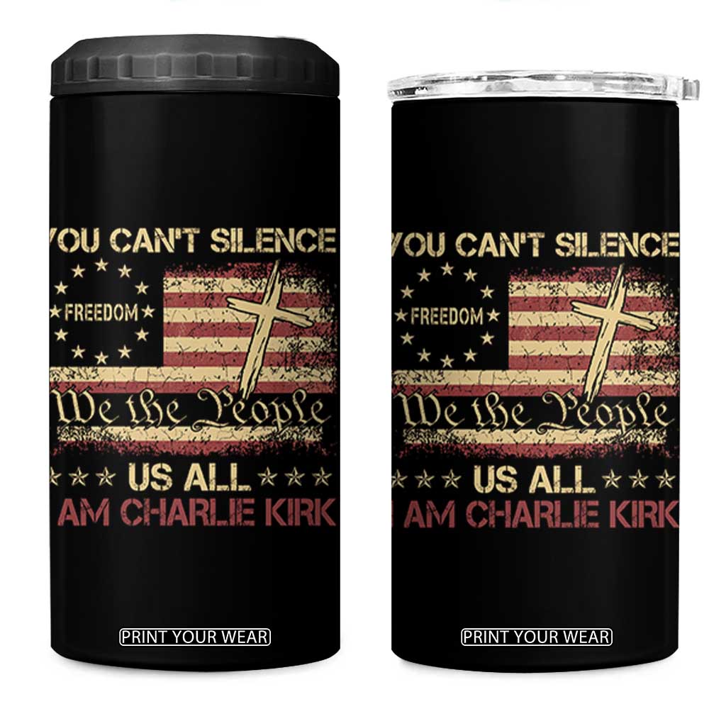 Charlie Kirk 4 in 1 Can Cooler Tumbler You Cant Silence Us All Retro American Flag Cross TS10 One Size: 16 oz Black Print Your Wear