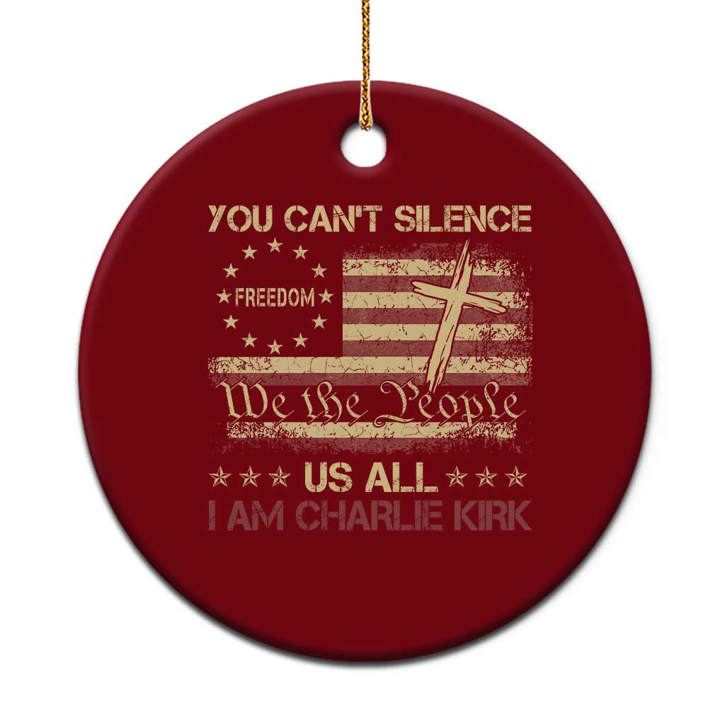 Charlie Kirk Ceramic Ornament You Cant Silence Us All Retro American Flag Cross - Print Your Wear
