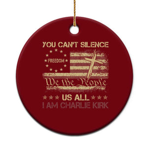 Charlie Kirk Ceramic Ornament You Cant Silence Us All Retro American Flag Cross - Print Your Wear