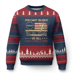 Charlie Kirk Ugly Christmas Sweater You Cant Silence Us All Retro American Flag Cross TS10 Navy Red Print Your Wear