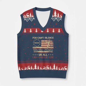 Charlie Kirk V-Neck Knit Sweater Vest You Cant Silence Us All Retro American Flag Cross TS10 Navy Red Print Your Wear