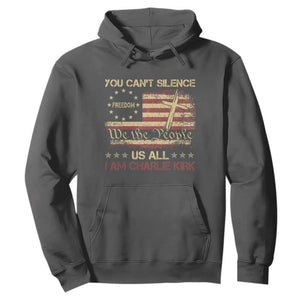 Charlie Kirk Hoodie You Cant Silence Us All Retro American Flag Cross TS10 Dark Heather Print Your Wear