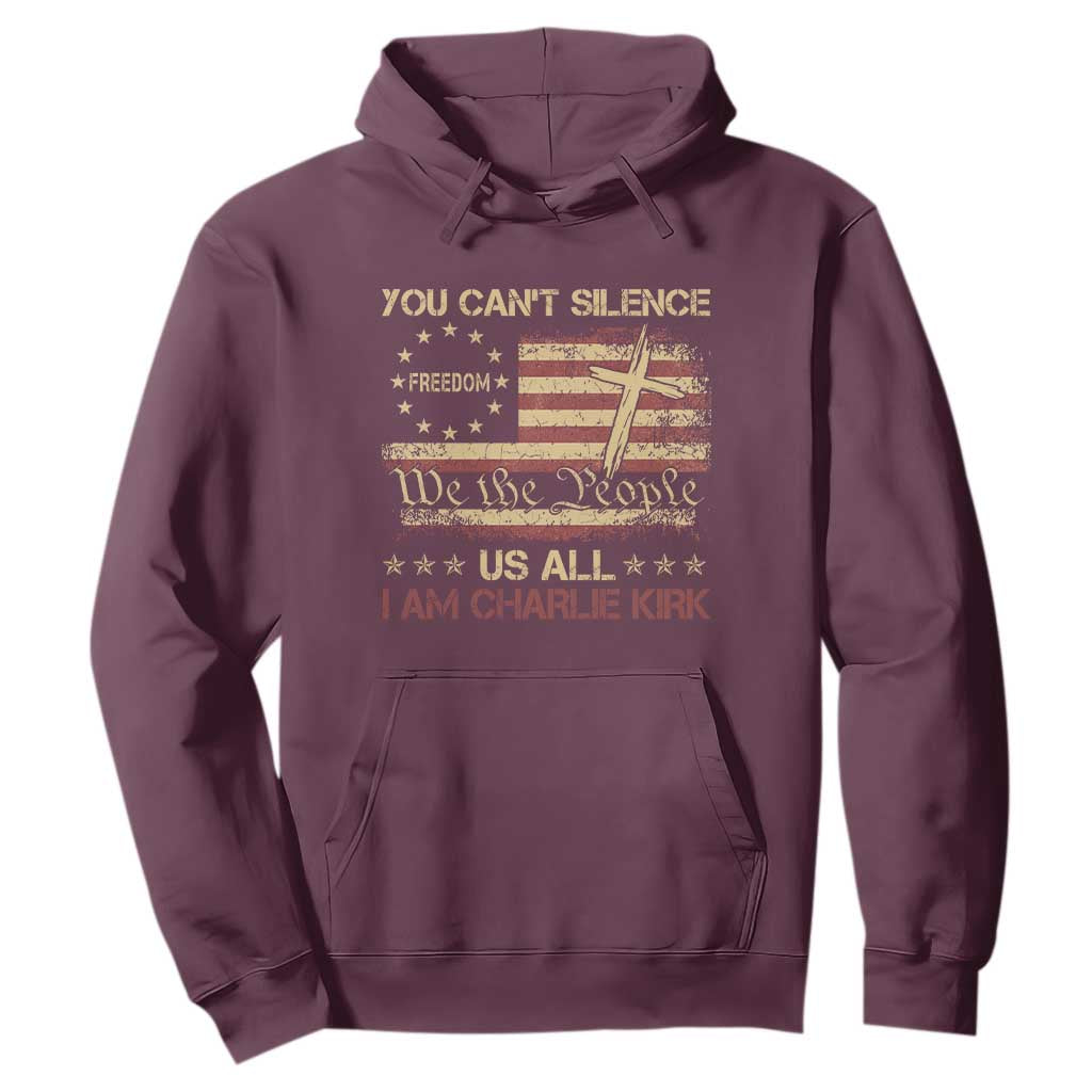 Charlie Kirk Hoodie You Cant Silence Us All Retro American Flag Cross TS10 Maroon Print Your Wear