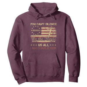 Charlie Kirk Hoodie You Cant Silence Us All Retro American Flag Cross TS10 Maroon Print Your Wear