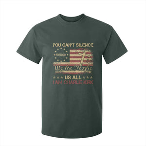 Charlie Kirk T Shirt For Kid You Cant Silence Us All Retro American Flag Cross TS10 Dark Forest Green Print Your Wear