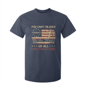 Charlie Kirk T Shirt For Kid You Cant Silence Us All Retro American Flag Cross TS10 Navy Print Your Wear