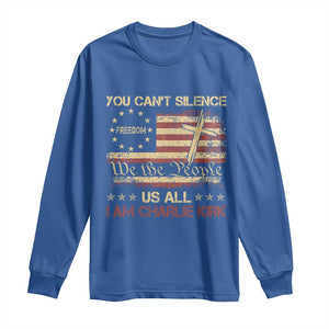 Charlie Kirk Long Sleeve Shirt You Cant Silence Us All Retro American Flag Cross TS10 Royal Blue Print Your Wear
