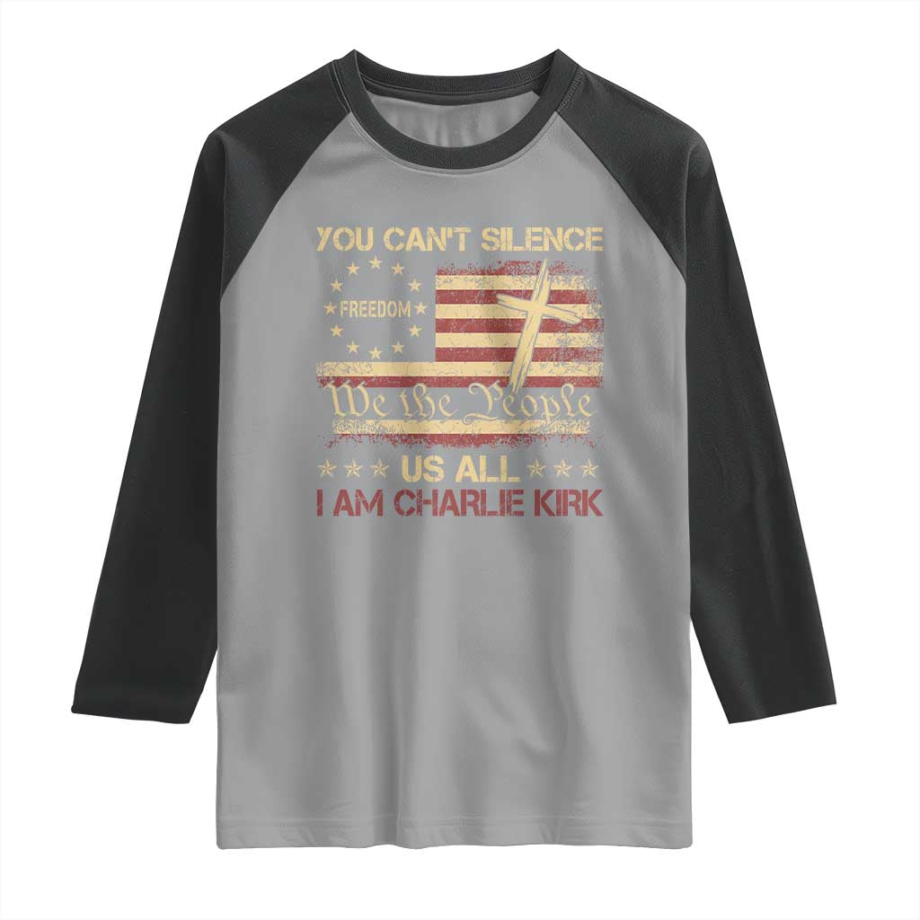Charlie Kirk Raglan Shirt You Cant Silence Us All Retro American Flag Cross TS10 Sport Gray Black Print Your Wear