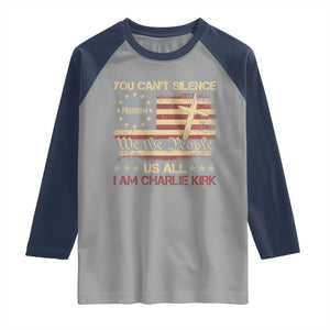 Charlie Kirk Raglan Shirt You Cant Silence Us All Retro American Flag Cross TS10 Sport Gray Navy Print Your Wear