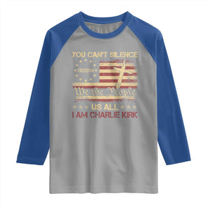 Charlie Kirk Raglan Shirt You Cant Silence Us All Retro American Flag Cross TS10 Sport Gray Royal Print Your Wear