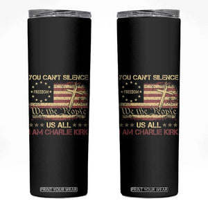 Charlie Kirk Skinny Tumbler You Cant Silence Us All Retro American Flag Cross TS10 Black Print Your Wear