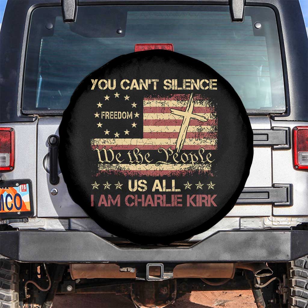 Charlie Kirk Spare Tire Cover You Cant Silence Us All Retro American Flag Cross TS10 No hole Black Print Your Wear
