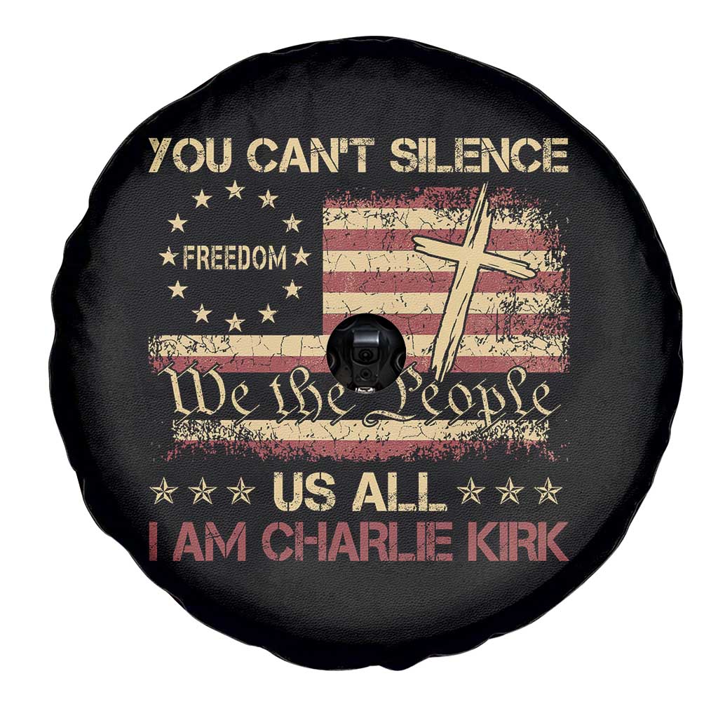 Charlie Kirk Spare Tire Cover You Cant Silence Us All Retro American Flag Cross TS10 Print Your Wear