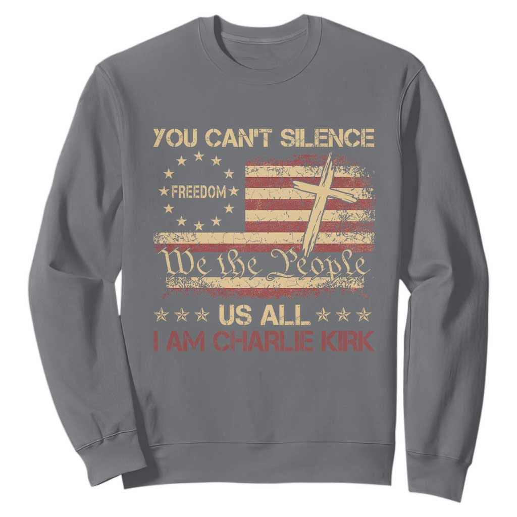Charlie Kirk Sweatshirt You Cant Silence Us All Retro American Flag Cross TS10 Charcoal Print Your Wear