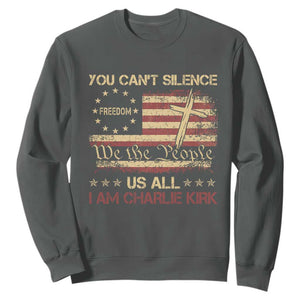 Charlie Kirk Sweatshirt You Cant Silence Us All Retro American Flag Cross TS10 Dark Heather Print Your Wear