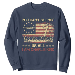 Charlie Kirk Sweatshirt You Cant Silence Us All Retro American Flag Cross TS10 Navy Print Your Wear