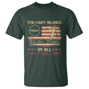 Charlie Kirk T Shirt You Cant Silence Us All Retro American Flag Cross TS10 Dark Forest Green Print Your Wear