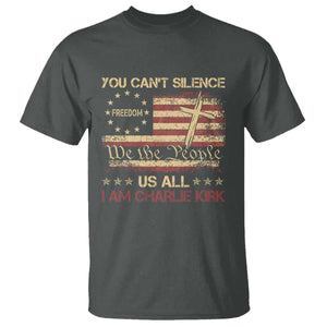 Charlie Kirk T Shirt You Cant Silence Us All Retro American Flag Cross TS10 Dark Heather Print Your Wear