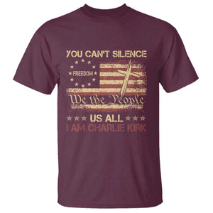 Charlie Kirk T Shirt You Cant Silence Us All Retro American Flag Cross TS10 Maroon Print Your Wear