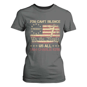 Charlie Kirk T Shirt For Women You Cant Silence Us All Retro American Flag Cross TS10 Dark Heather Print Your Wear
