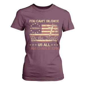 Charlie Kirk T Shirt For Women You Cant Silence Us All Retro American Flag Cross TS10 Maroon Print Your Wear