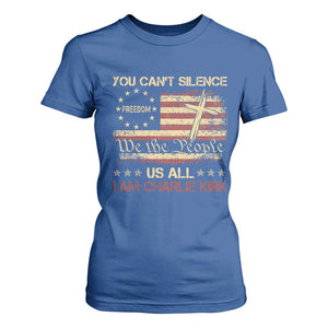 Charlie Kirk T Shirt For Women You Cant Silence Us All Retro American Flag Cross TS10 Royal Blue Print Your Wear