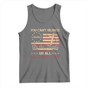 Charlie Kirk Tank Top You Cant Silence Us All Retro American Flag Cross - Print Your Wear