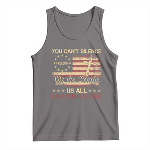 Charlie Kirk Tank Top You Cant Silence Us All Retro American Flag Cross - Print Your Wear