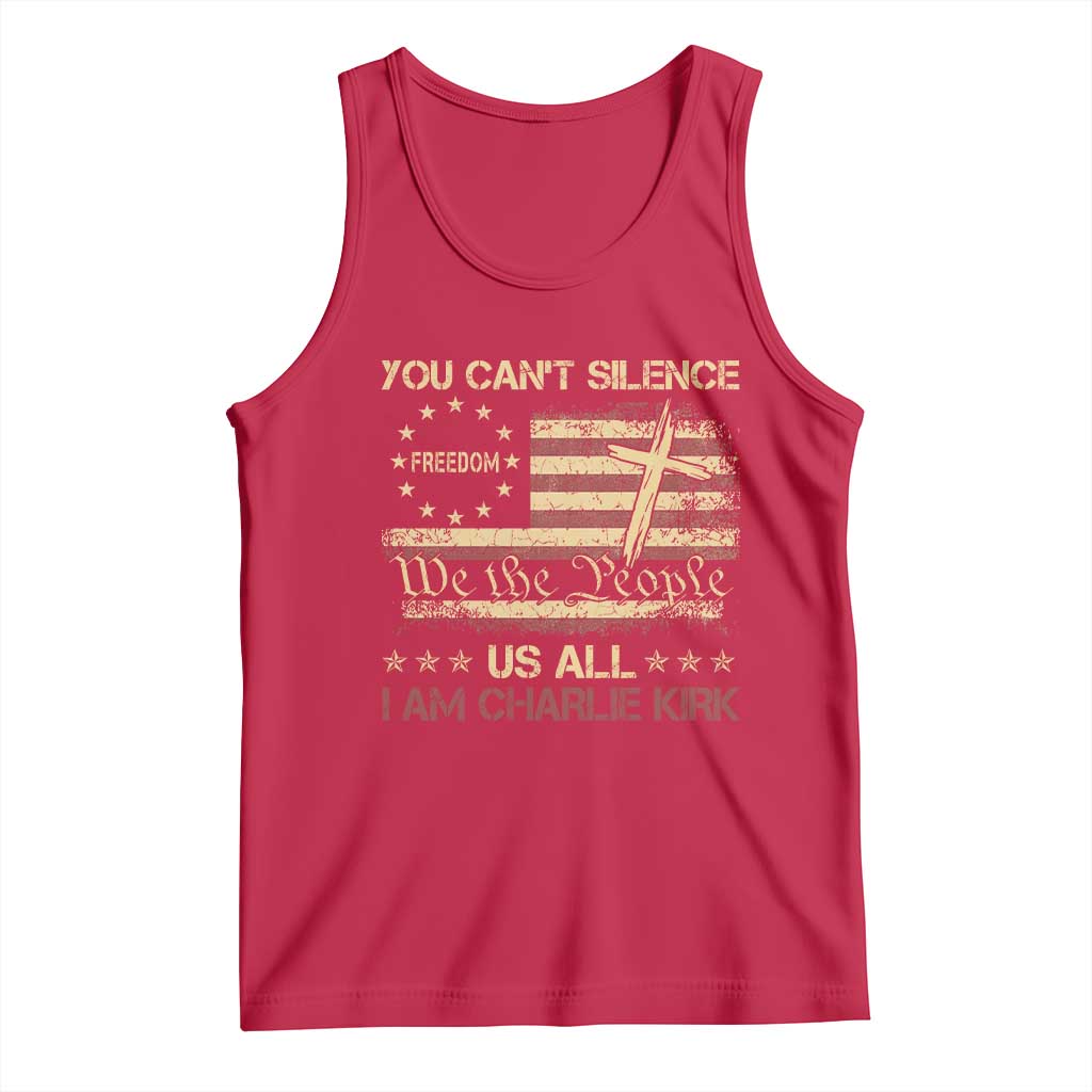 Charlie Kirk Tank Top You Cant Silence Us All Retro American Flag Cross TS10 Red Print Your Wear