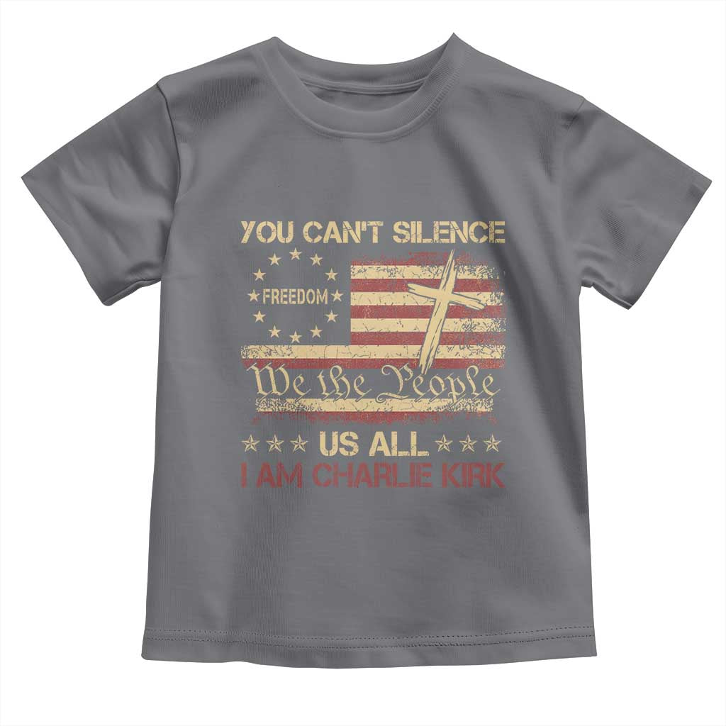 Charlie Kirk Toddler T Shirt You Cant Silence Us All Retro American Flag Cross TS10 Charcoal Print Your Wear