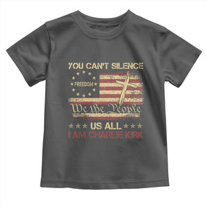 Charlie Kirk Toddler T Shirt You Cant Silence Us All Retro American Flag Cross TS10 Dark Heather Print Your Wear